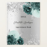 Silver green florals elegant glamourous 2026 planner<br><div class="desc">Faux silver looking background decorated with green florals,  flowers,  and faux silver glitter,  sparkles. Personalize and a year,  name and a title/text</div>