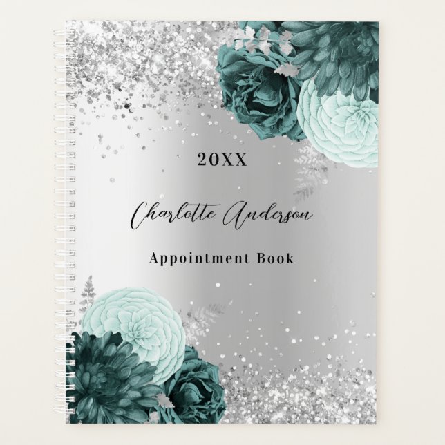 Silver green florals elegant glamourous 2026 planner (Front)