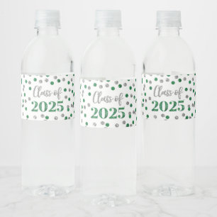Silver Green Glitter Class of 2025 Graduation Water Bottle Label