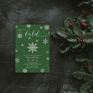 Silver Green Magical Winter Snowflake Baby Shower Invitation