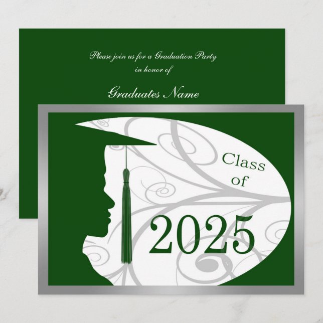 Silver & Green Man Silhouette 2025 Party Invitation (Front/Back)