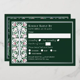 Silver Green Medieval Floral Sword Wedding RSVP