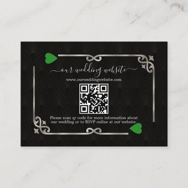 Silver Green QR Elegant Art Deco Casino Vegas  Enclosure Card (Front)