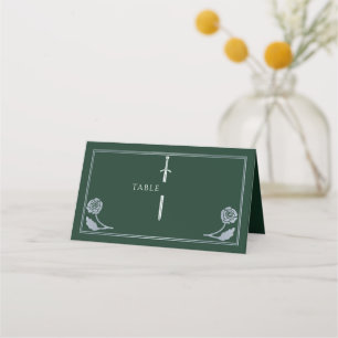 Silver Green Royal Medieval Sword Wedding Place Card