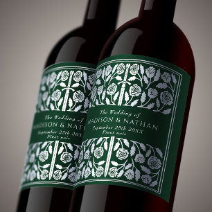 Silver Green Royal Medieval Sword Wedding Wine Label