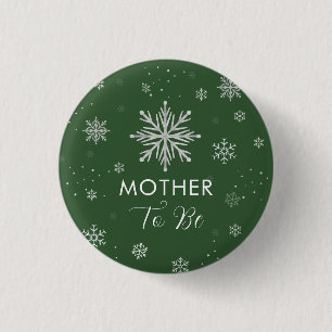 Silver Green Snowflake Mother To Be Baby Shower 1 Inch Round Button
