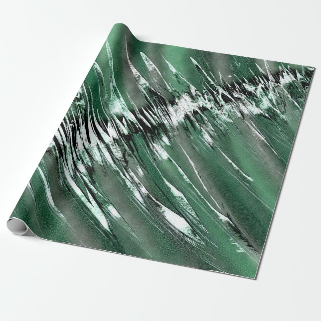 Silver Green to Black Abstract Wrapping Paper (Unrolled)