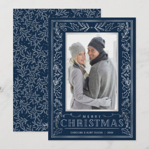 Silver Greenery Christmas Photo Holiday Card