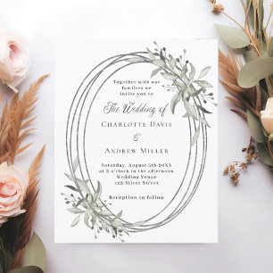 Silver greenery wedding invitation