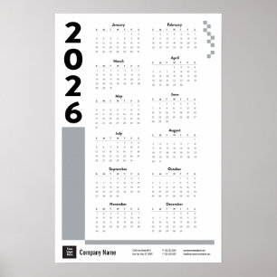 Silver Grey 2026 Corporate Wall Calendar Poster