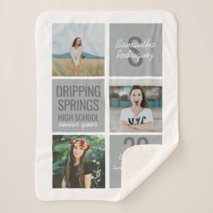 Silver Grey 3-Photo Fun Boxes Class Year Sherpa Blanket
