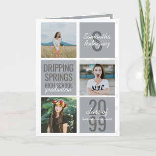 Silver Grey 4-Photo Fun Boxes Graduation Invitation