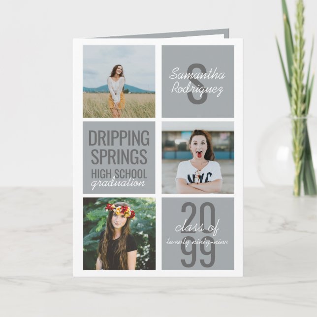 Silver Grey 4-Photo Fun Boxes Graduation Invitation (Front)