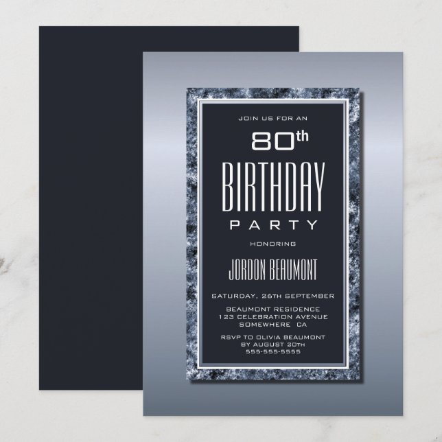 Silver Grey 80th Birthday Party Invitation (Front/Back)