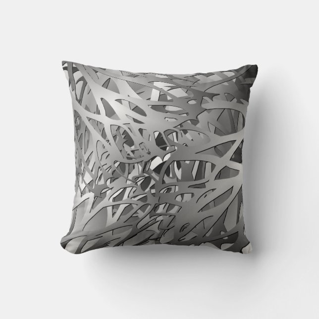 Silver & Grey Abstract Branches Throw Pillow (Front)