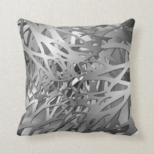 Silver & Grey Abstract Branches Throw Pillow