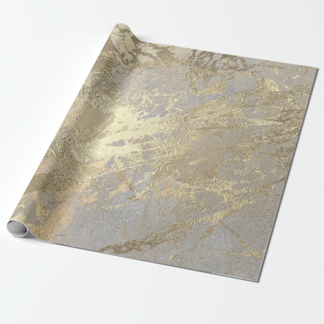 Silver Grey Abstract Golden  Metallic Glass Stroke Wrapping Paper (Unrolled)