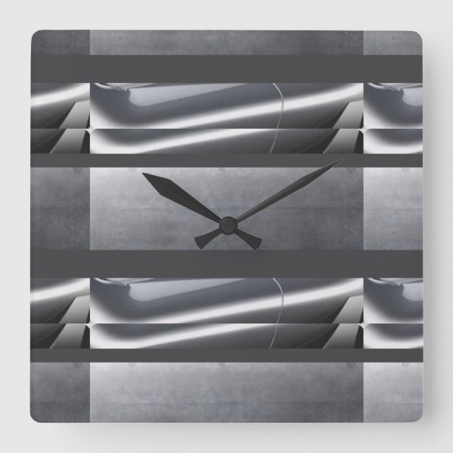 Silver, Grey Abstract Square Wall Clock (Front)