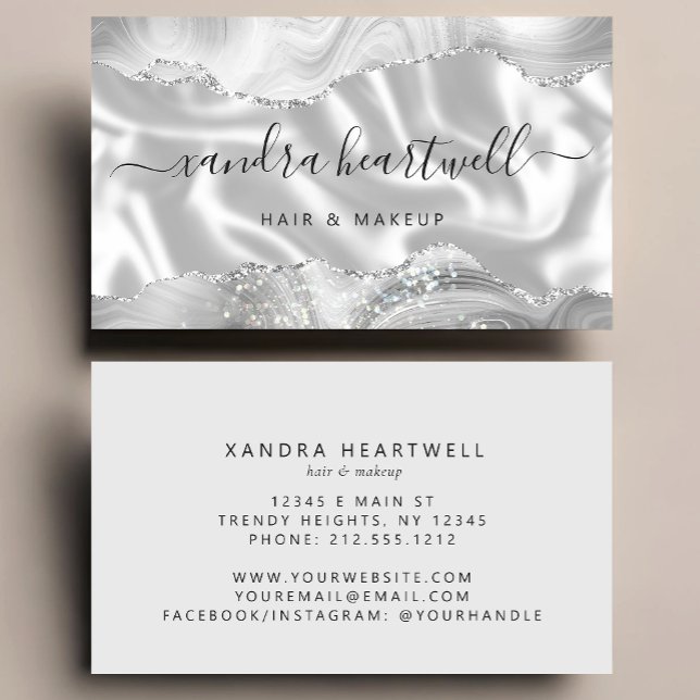 Silver Grey Agate Glitter Luxury Stylist Business Card (Creator Uploaded)
