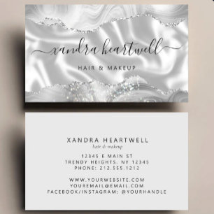 Silver Grey Agate Glitter Luxury Stylist Business Card