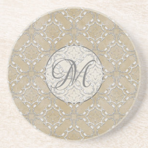 Silver Grey and Beige Metallic Filagree Pattern Coaster