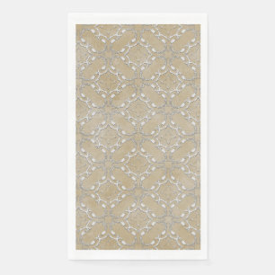 Silver Grey and Beige Metallic Filagree Pattern Napkin