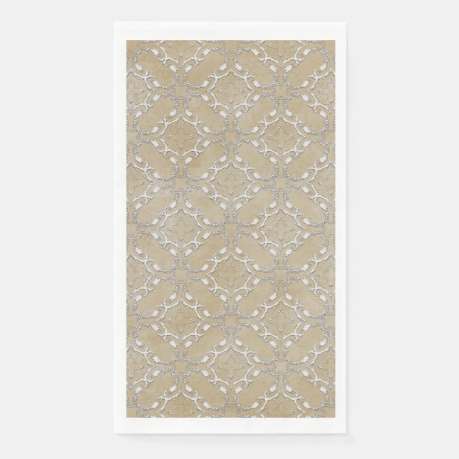 Silver Grey and Beige Metallic Filagree Pattern Napkin (Front)