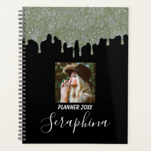 SIlver Grey and Black Custom Photo Glitter Drips Planner