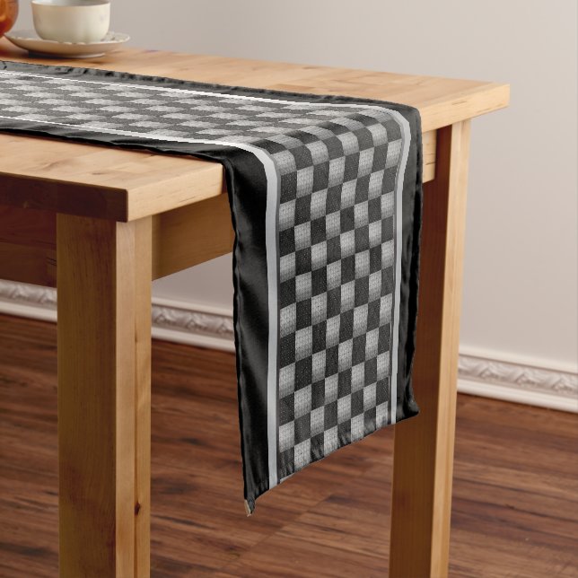 Silver Grey and Black Geometric Pattern  Short Tab Table Runner (In Situ)