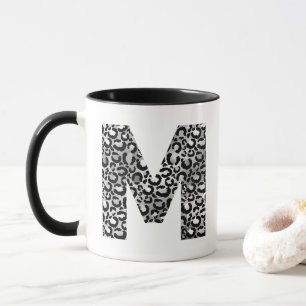 Silver Grey and Black Initial M Monogram Mug