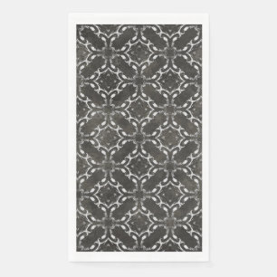 Silver Grey and Black Metallic Filigree Pattern Napkin
