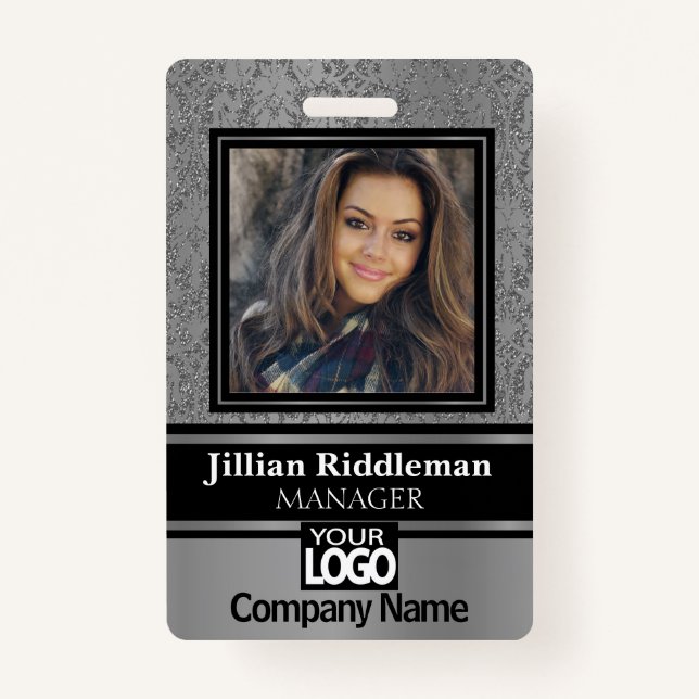 Silver Grey and Black Photo and Logo Badge (Front)