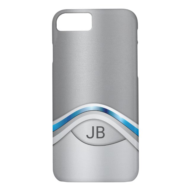 Silver Grey and Blue Metallic Look with Monogram Case-Mate iPhone Case (Back)