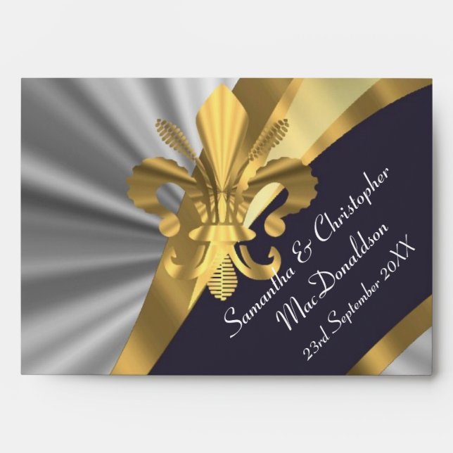 Silver grey and gold fleur de lys envelopes (Front)