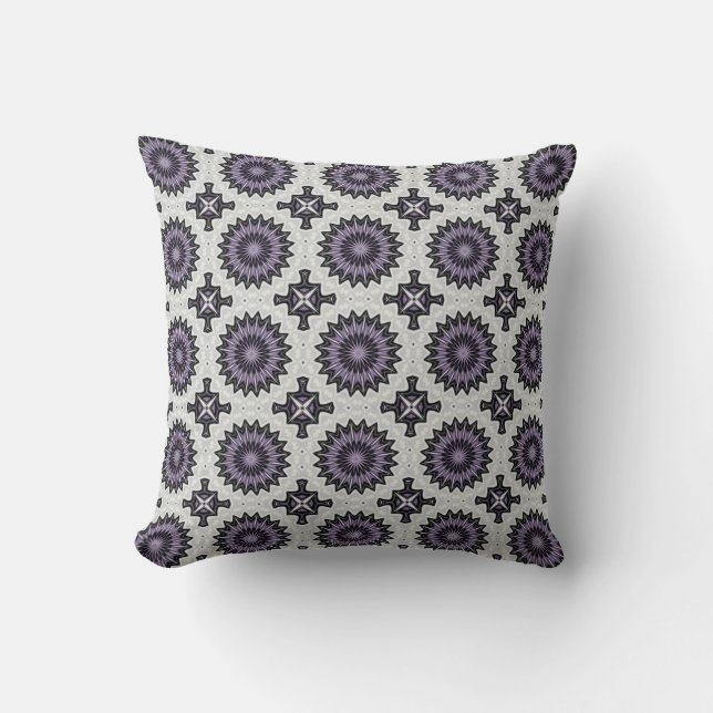 Silver Grey and Lilac Bold Repeat Tile Pattern Throw Pillow (Front)