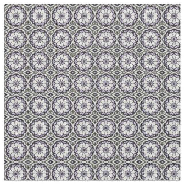 Silver Grey and Lilac Floral Pattern Fabric (Close Up)