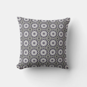 Silver Grey and Lilac Floral Pattern Throw Pillow