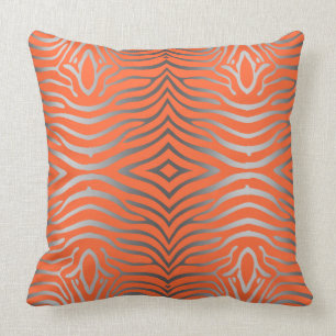 Silver Grey And Orange Zebra Stripes Throw Pillow