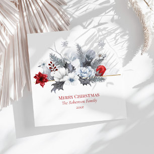 Silver Grey and Red Merry Christmas Napkin