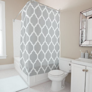 Silver Grey and White Quatrefoil Trellis