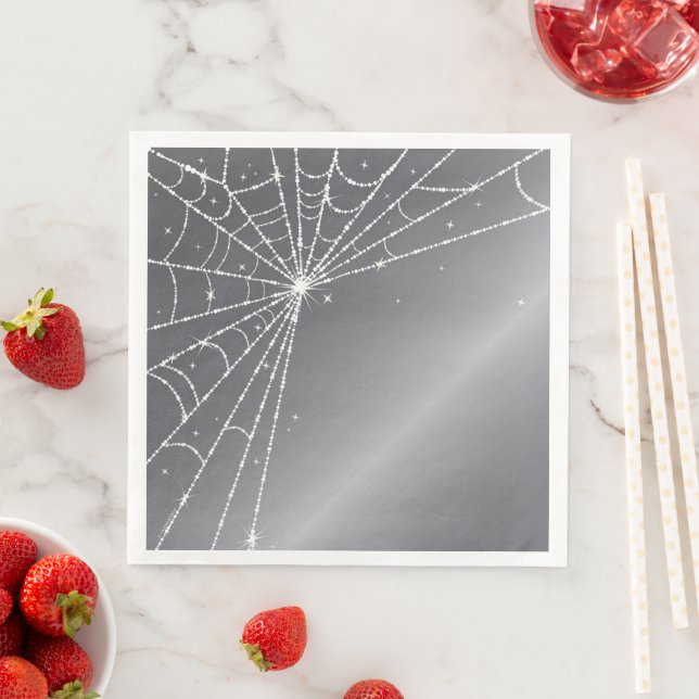 Silver-Grey and White Sparkling Diamond Spider Web Napkin (Insitu)