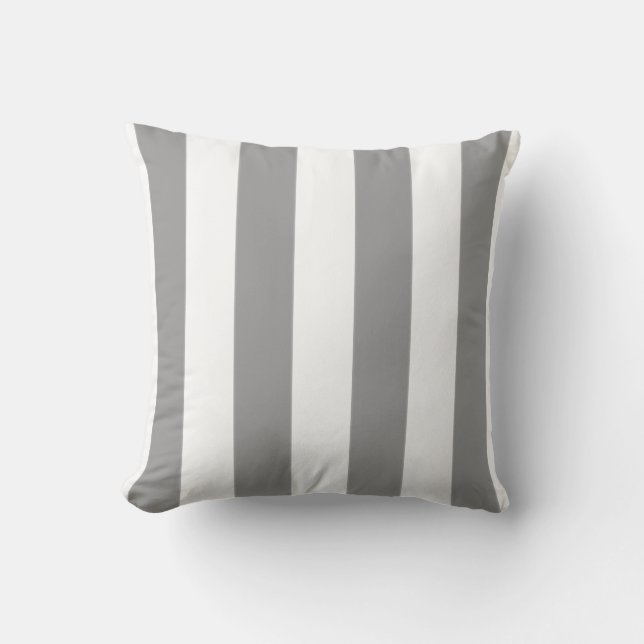 Silver Grey and White Striped Throw Pillow (Front)
