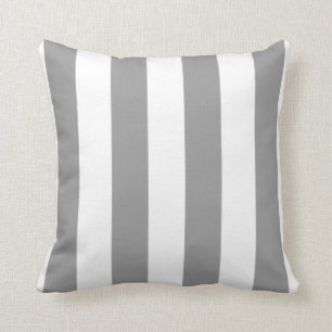 Silver Grey and White Striped Throw Pillow