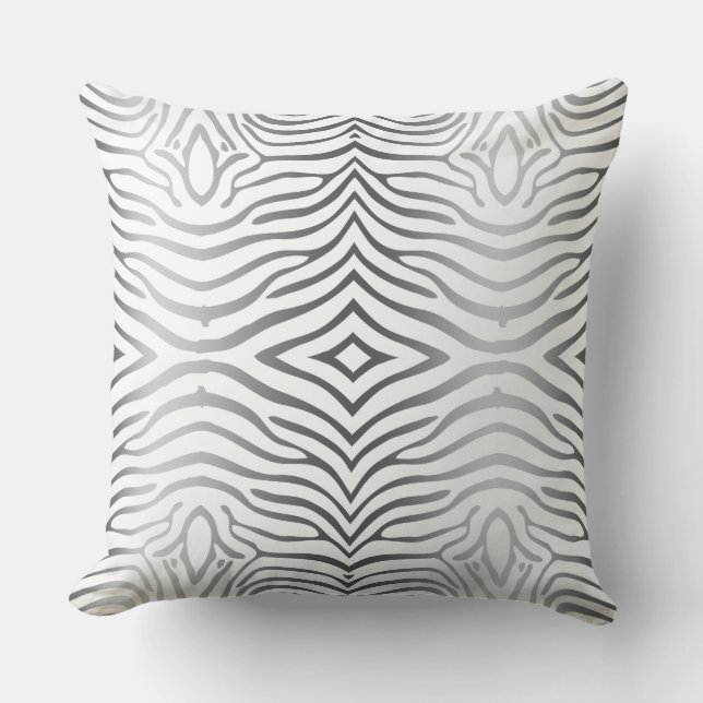 Silver Grey And White Zebra Stripes Throw Pillow (Front)