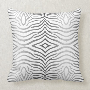 Silver Grey And White Zebra Stripes Throw Pillow