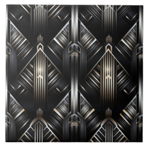 Silver Grey Art Deco Columns and Diamonds Tile