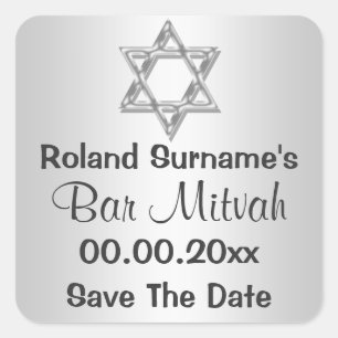Silver grey bar mitzvah celebrations square sticker