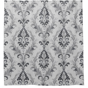 Silver Grey Baroque Damask Floral Pattern