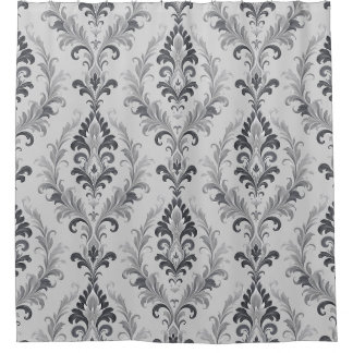 Silver Grey Baroque Damask Floral Pattern