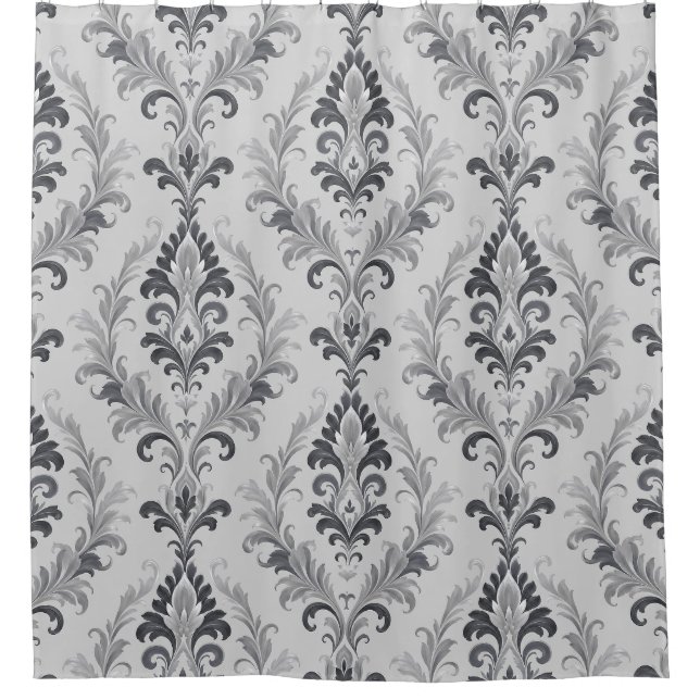 Silver Grey Baroque Damask Floral Pattern (Front)